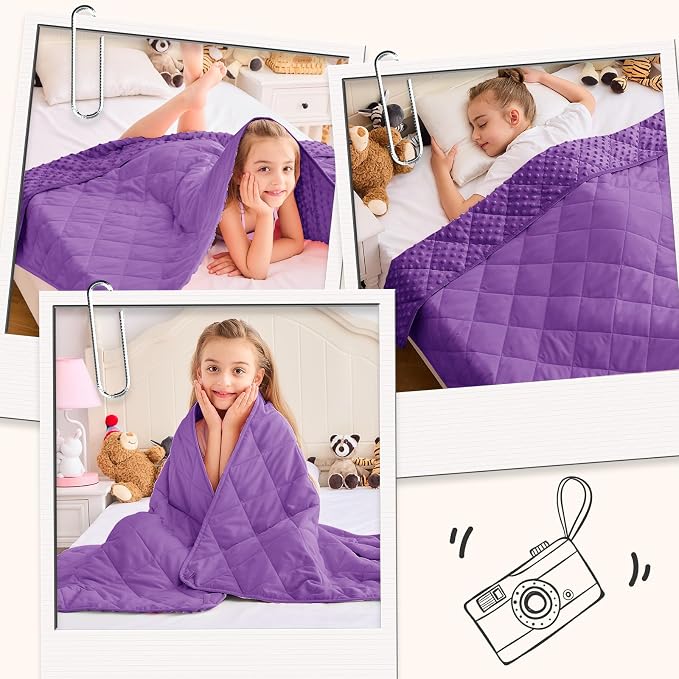 Purple Weighted Blanket Kids 7lbs, Breathable Cooling Minky Heavy Throw Blanket - Image 5
