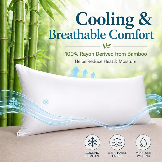 evoLive 100% Rayon Derived from Bamboo Cooling Breathable Body Pillow - Image 2