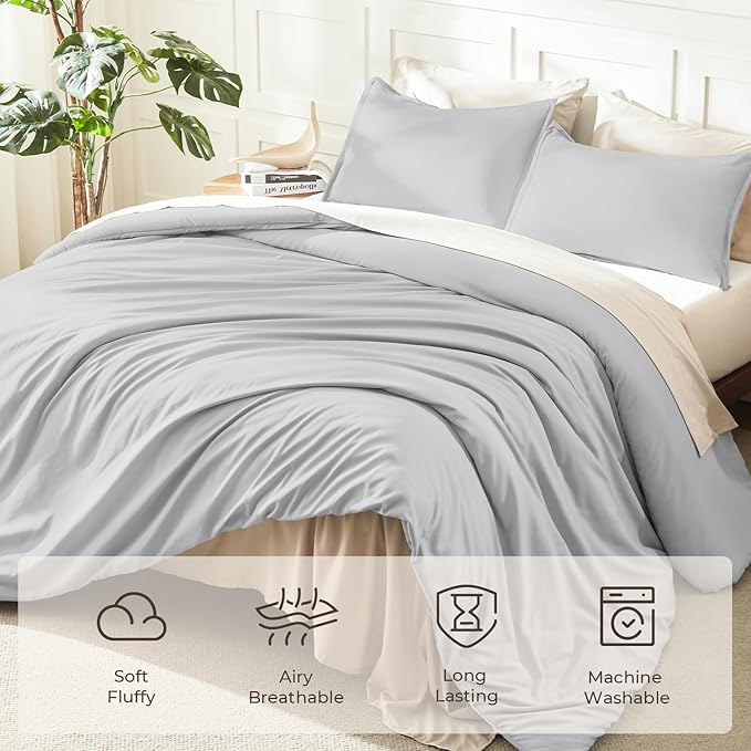 Litanika Comforters Light Grey Oversized King Size, 3 Pieces Lightweight Solid - Image 3