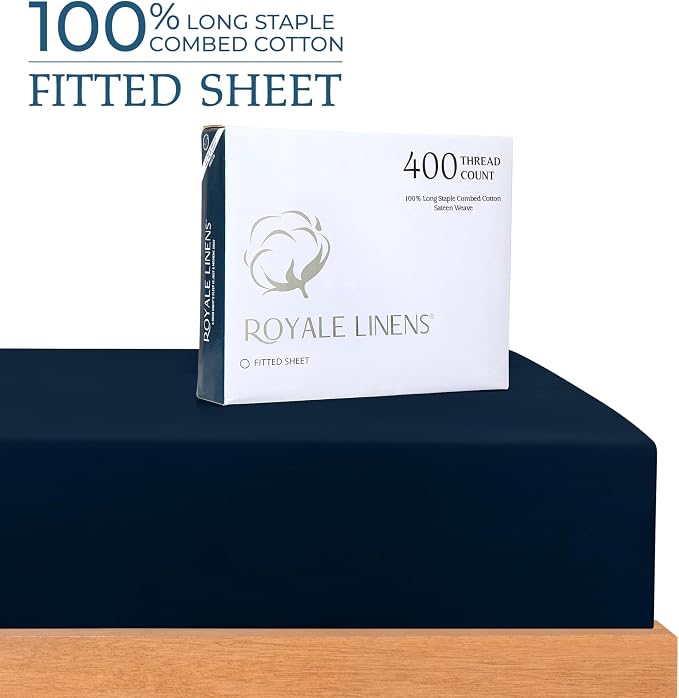 Royale Linen 400 Thread Count 100% American Grown Cotton Fitted Sheet Twin Size - Image 2