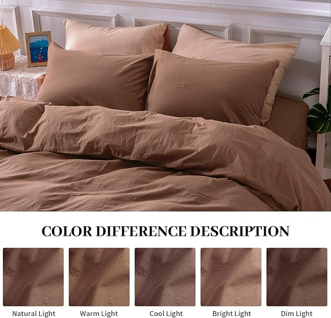 NEXHOME PRO Duvet Cover Set 100% Washed Cotton Full Size Linen Feel Textured - Image 3