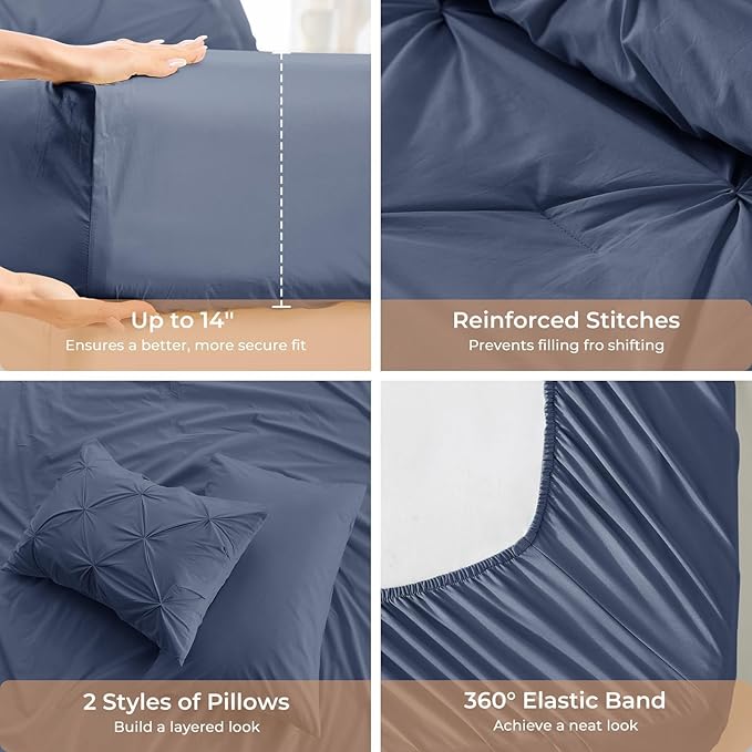 Sasttie Full Size Comforter Set, 7-Piece Bed in a Bag Double, Pintuck Bedding - Image 5