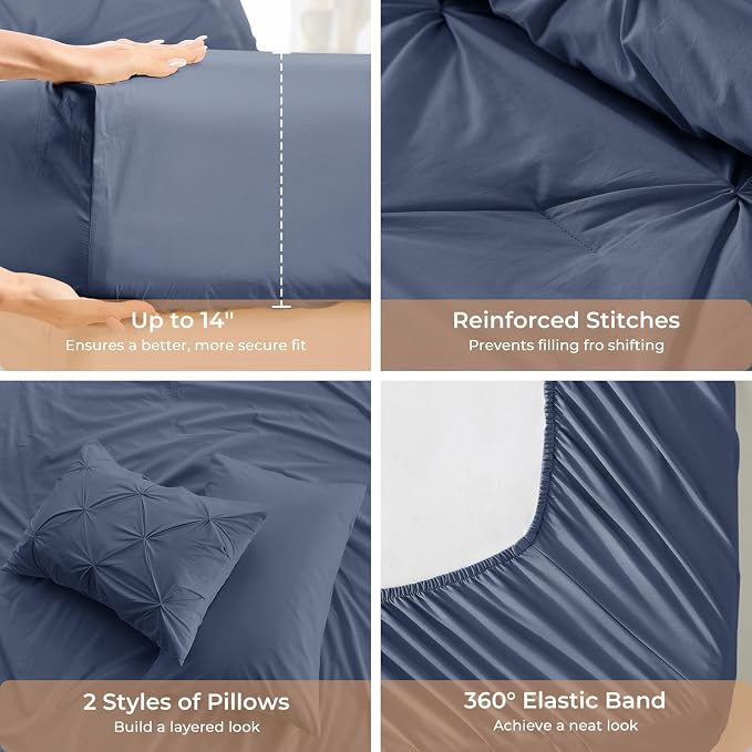 Sasttie Queen Comforter Set, 7-Piece Bed in a Bag, Pintuck Bedding Sets - Image 5