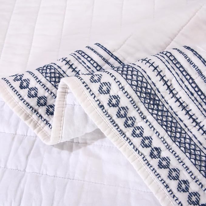 Quilt Set Floral Leaves 3D Embroidery Pattern 3 PCS Cotton Reversible Quilted - Image 8