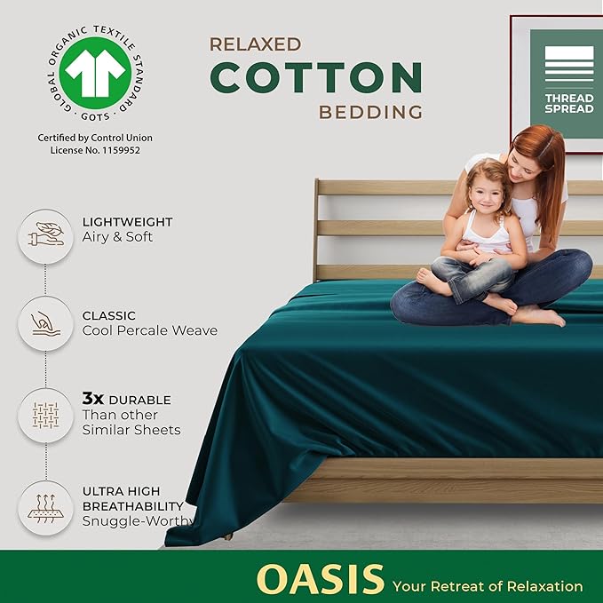 THREAD SPREAD 100% Organic Cotton Percale Flat Sheet Queen Size - Image 2