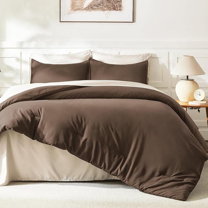 Litanika Brown Comforter Set King Size, 3 Pieces Lightweight Solid Bedding - Image 6