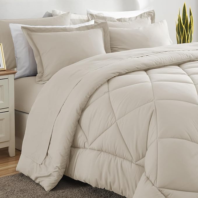 CozyLux Oversized Queen Comforter Set Beige - Image 4