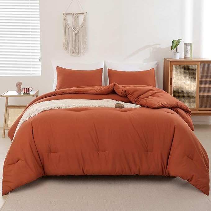 ROSGONIA Queen Comforter Set Burnt Orange, Lightweight Fall Bedding Rust - Image 3