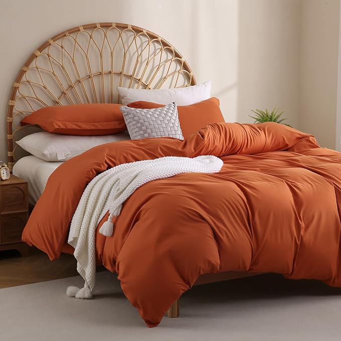 JSD Burnt Orange Duvet Cover Set Queen Size, 3 Piece Duvet Cover - Image 6