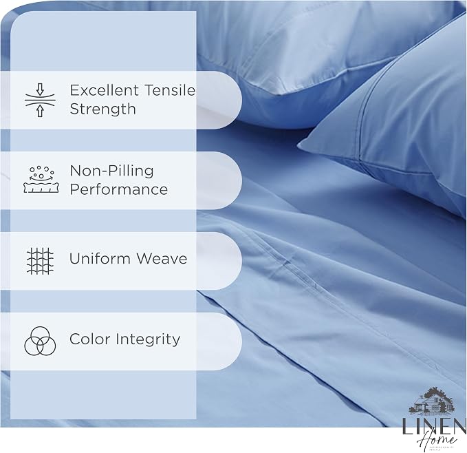 Linen Home 100% Cotton Percale Sheets Twin Size, Baby Blue, Deep Pocket - Image 2