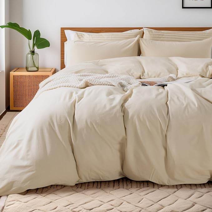 NEXHOME PRO Cotton Duvet Cover Oversized Queen 92"x98" Linen Look Textured by NEXHOMEPRO