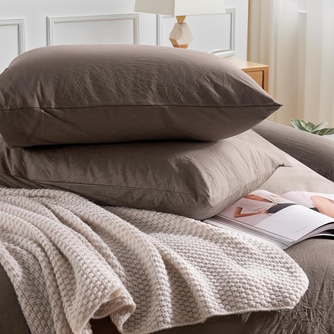 NEXHOME PRO 100% Washed Cotton Duvet Cover Queen Size, Ogranic Natural Linen - Image 7
