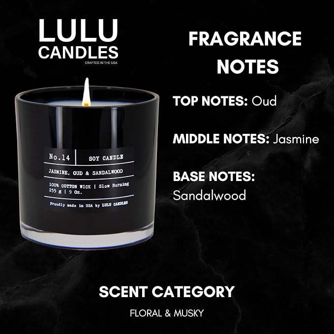 Lulu Candles | Jasmine, Oud & Sandalwood | Luxury Scented Soy Jar Candle | Hand - Image 2