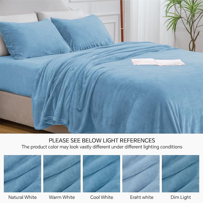 BEDELITE Flannel Sheets King Size Forever Blue - Image 9