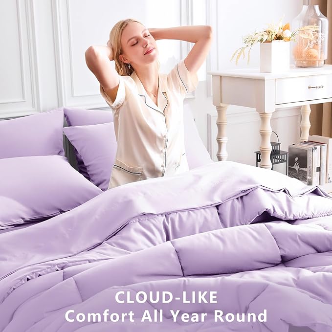 CozyLux King Size Comforter Set Lavender, 7 Pieces Bed in a Bag, Light Purple - Image 4
