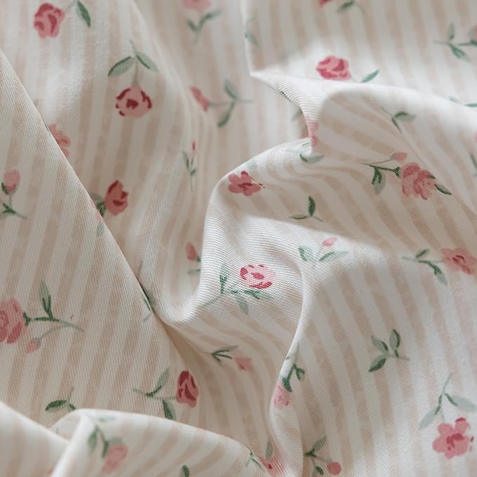 mixinni White Flower Pattern Duvet Cover Full Pink Floral Stripes Duvet Cover - Image 6