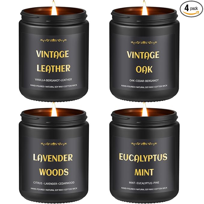 Scented Candles for Men, 4 Pack Mens Candle Set, Soy Candles for Home Scented by Enwhisco