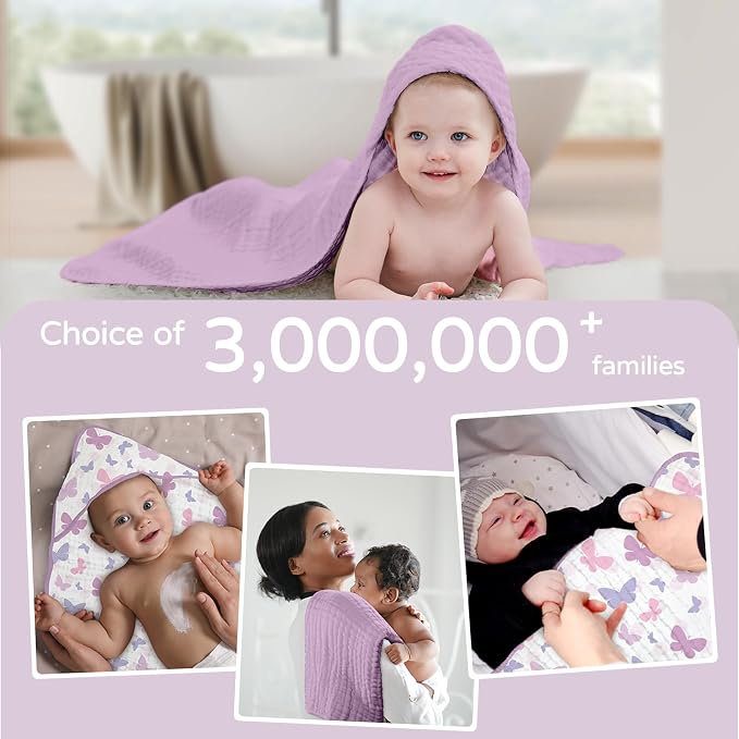 Yoofoss Hooded Baby Towels for Newborn 2 Pack 100% Muslin Organic Cotton Baby - Image 6