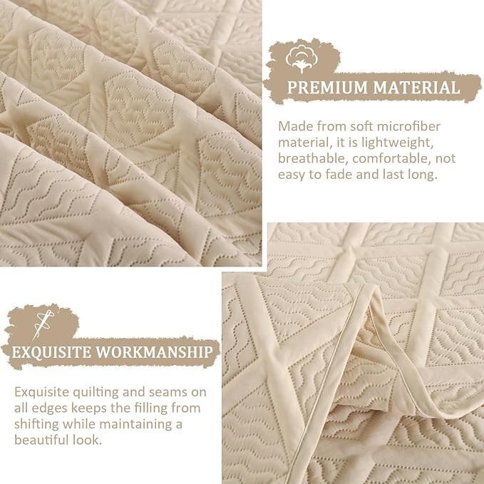 Yiran Camel Quilt Set Queen Size, 3 Piece Reversible Bedspreads Bedding Set - Image 6
