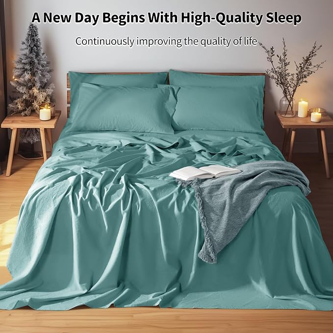 LBRO2M 100% Pure Linen Sheet Set Deep Pocket Up to 16" Bed Sheets Sets - Image 5