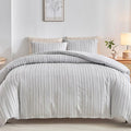 WARMDERN King Boho Duvet Cover Set, Light Grey Striped Microfiber 3pcs Bedding by WARMDERN