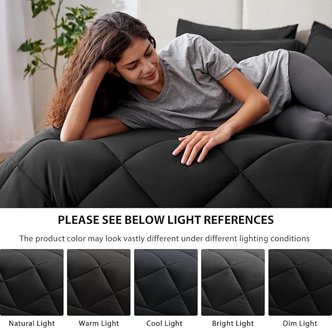 Love's cabin King Size Comforter Set Black, 7 Pieces King Bed in a Bag - Image 5