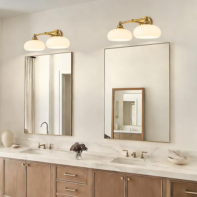 GoYeel Bathroom Light Fixtures Over Mirror, Vintage Gold Double Arm Vanity - Image 6