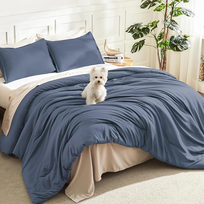Litanika Comforters Bluish Grey Queen Size, 3 Pieces Lightweight Solid Bedding by Litanika