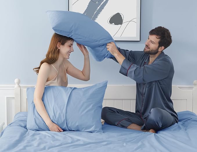 Pillow Cases, King Size Cotton Percale Weave Pillowcases, Pre-Shrunk Breathable - Image 2