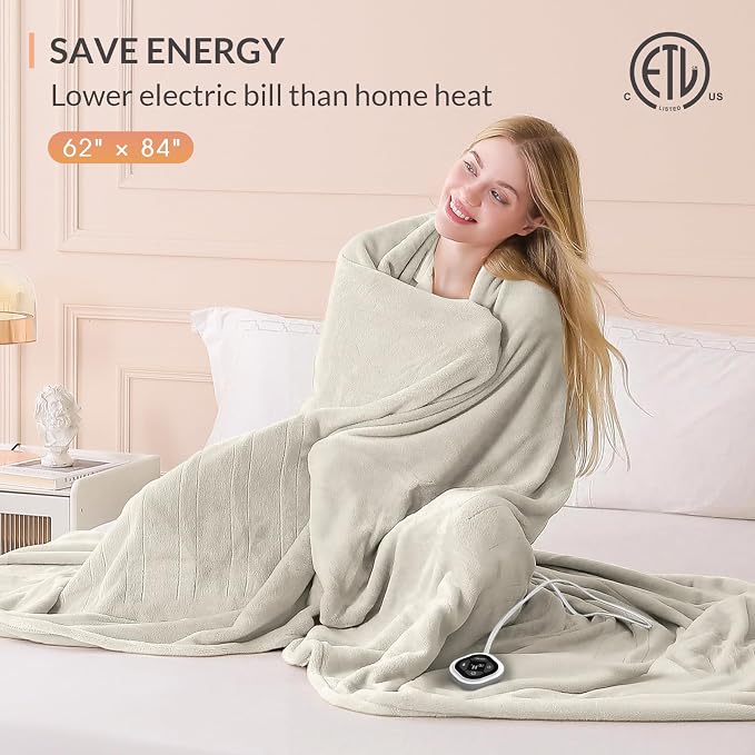 HOMLYNS LuxeHeat Heated Blanket Electric Blanket Twin Size, Soft Flannel Sherpa - Image 6