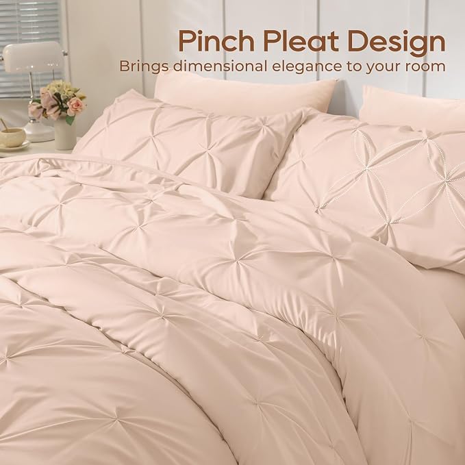 Sasttie California King Comforter Set, 7-Piece Bed in a Bag, Pintuck Bedding - Image 3