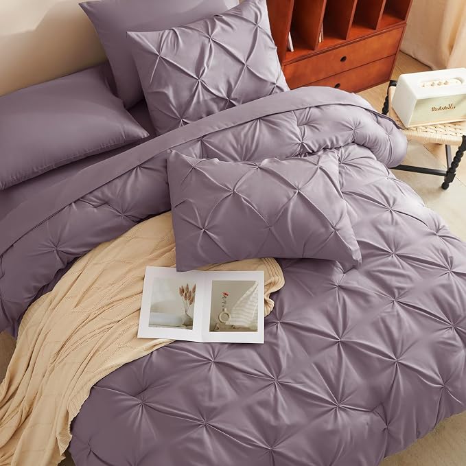 HIMEET Pintuck Bed in a Bag, 7 Pieces Full Size Comforter Set Dusty Purple - Image 4