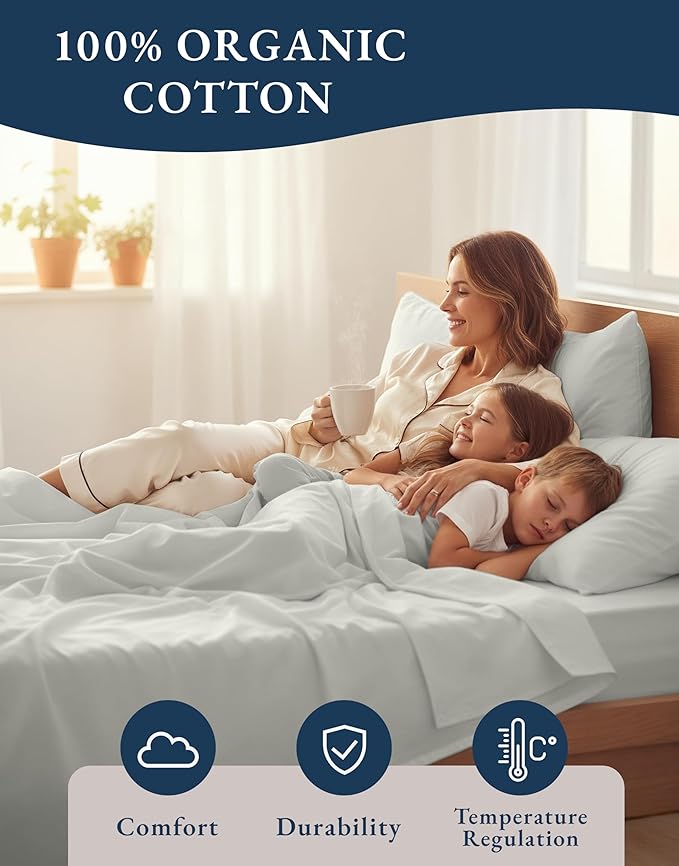 LANE LINEN 100% Organic Cotton Queen Sheet Set, Soft Percale Weave, Deep Pocket - Image 6