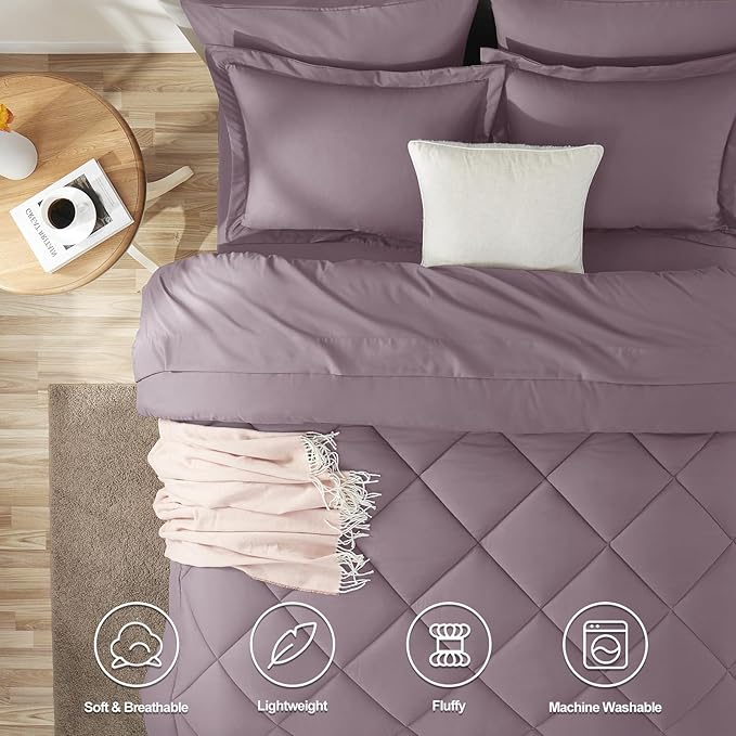CozyLux Oversized Queen Comforter Set Dusty Purple, 7 Pieces Bed in a Bag - Image 2