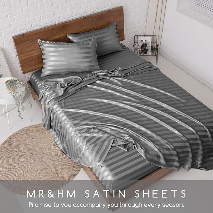 MR&HM Satin Bed Sheets, Full Size Sheets Set - Image 6