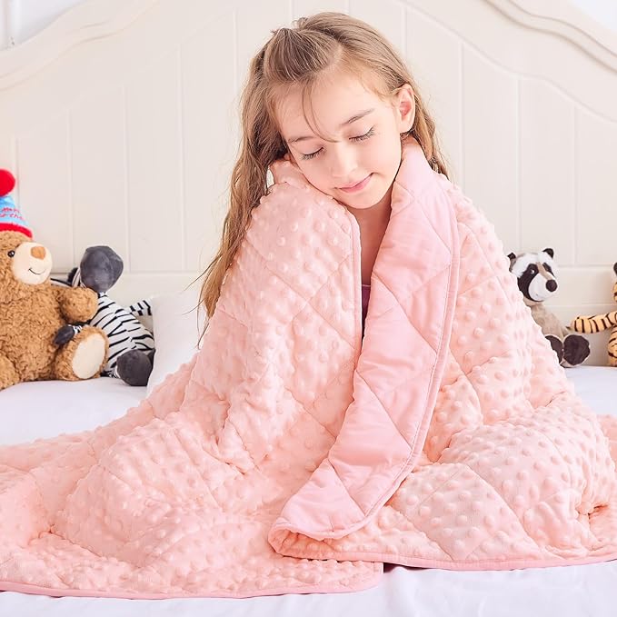 Pink Weighted Blanket Kids 10lbs, Twin Size Breathable Cooling Minky Heavy - Image 2