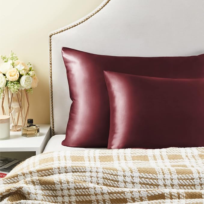 BEDELITE Satin Pillowcase with Zipper, Burgundy Pillow Cases Queen Size Set of 2 - Image 6