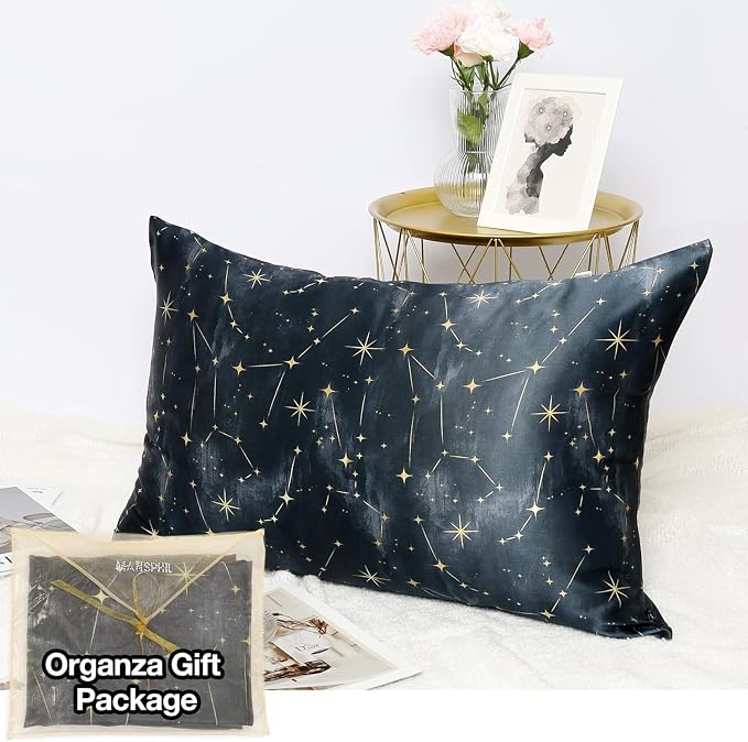MANSPHIL 2 Pack Silk Pillowcase Queen Black Stars Pattern, 6A Grade 22 Momme - Image 6