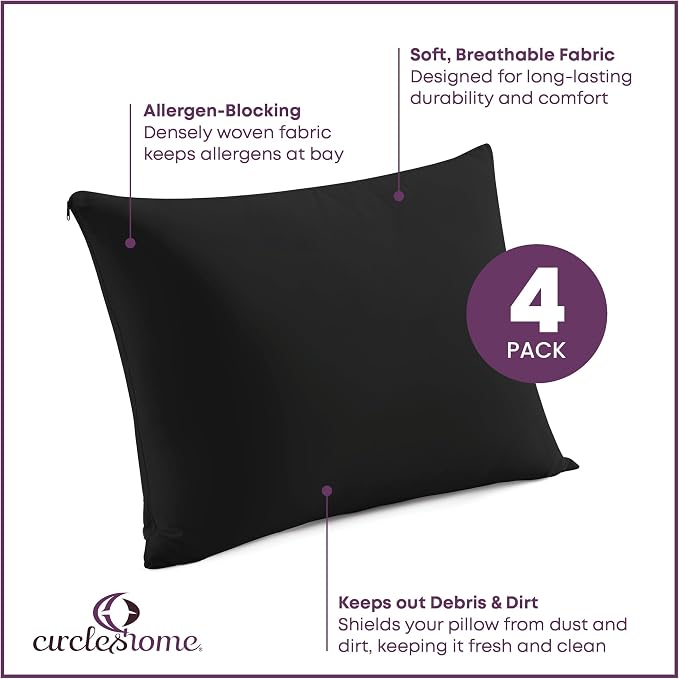 CirclesHome Pillow Protectors 4 Pack Queen Zippered - Image 2