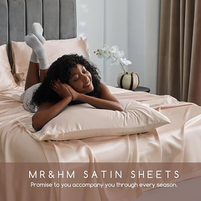 MR&HM Satin Bed Sheets, California King Size Sheets Set - Image 6