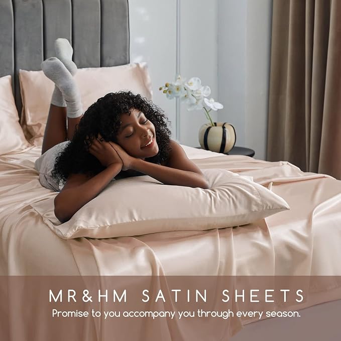 MR&HM Satin Bed Sheets, Full Size Sheets Set - Image 6