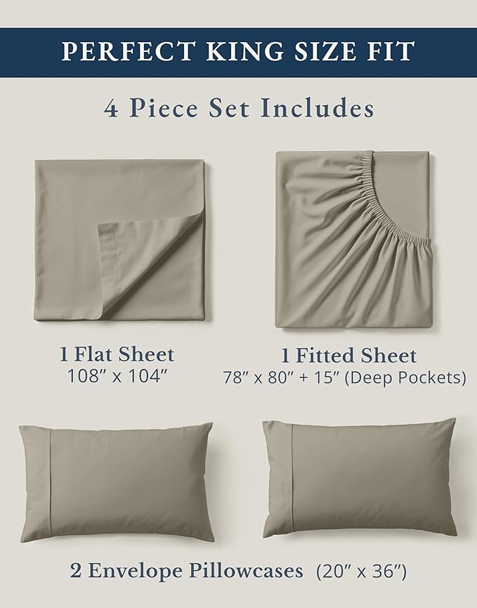 LANE LINEN 100% Organic Cotton King Sheet Set, Soft & Comfy Percale Eco - Image 4