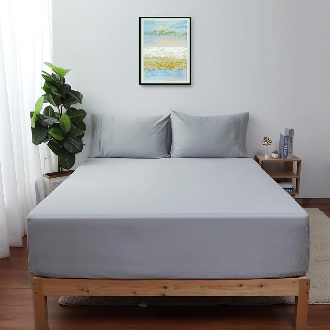 King Size Fitted Sheet Only Gray, 100% Egyptian Cotton 600 Thread Count by ShunjieHome