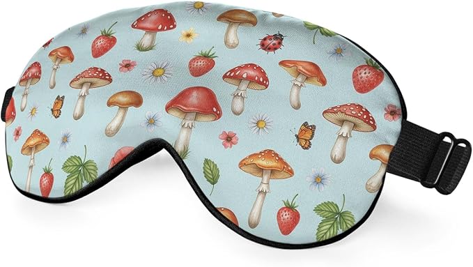 Mushrooms Silk Eye Mask Sleep Mask Summer Flowers Strawberry Butterfly Berries by Unknown