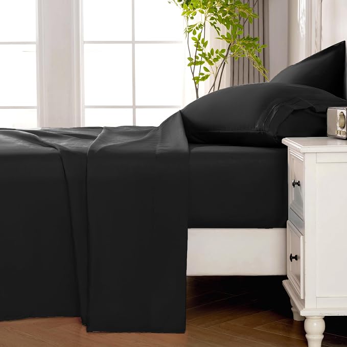 ROSE&RISY Black Full Sheet Set, 4 Pieces Soft Bedding Queen Sheet Set, - Image 3