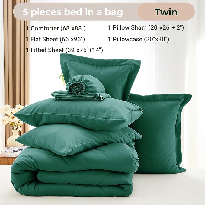 MUXHOMO 5 Pieces Twin Comforter Set, Soft Bed in a Bag Twin Size, All Season - Image 5
