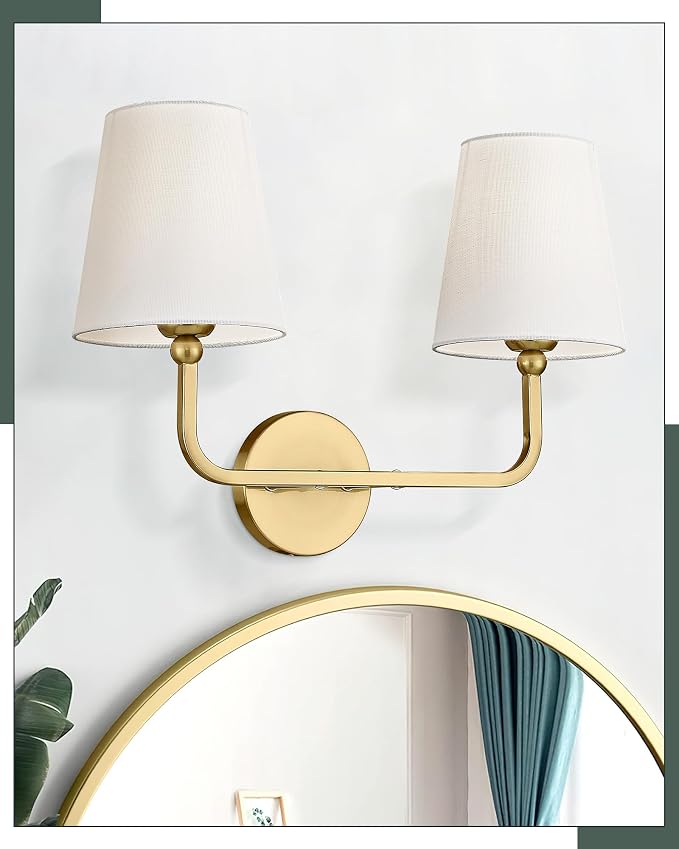 2 Light Bathroom Vanity Light, Brushed Gold Double Wall Sconce - Image 7