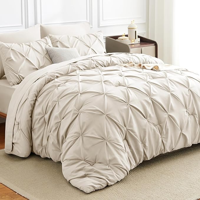 HIMEET Pintuck Bed in a Bag, 5 Pieces Twin XL Comforter Set Beige, Extra Long by Unknown