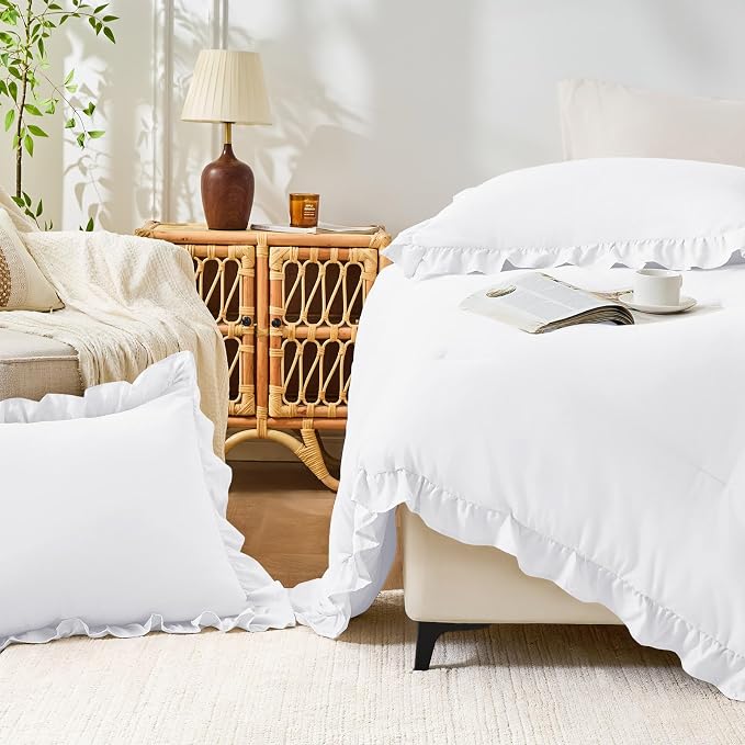 FUANNA Full Size Comforter Sets White, 3 Pieces Ruffle Full Size Bedding Sets - Image 8
