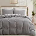 LOVQUE Light Grey Cotton Duvet Cover Queen Size, Linen Like Natural Bedding Set by LOVQUE